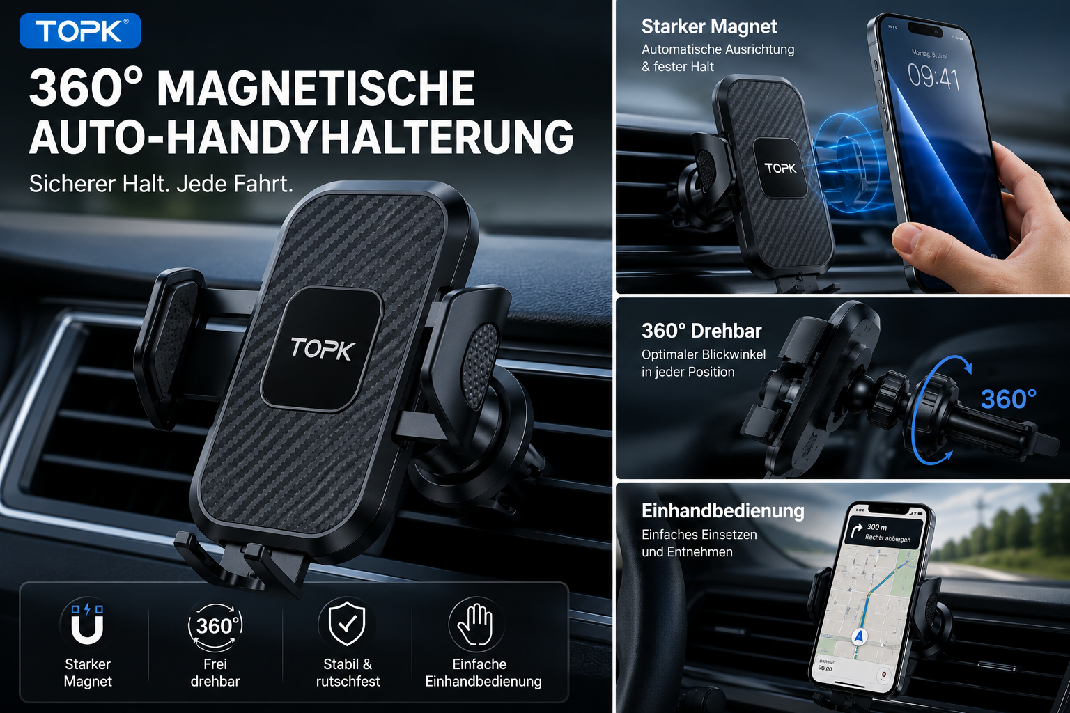 360° Magnetische Auto-Handyhalterung – Sicherer Halt für jede Fahrt
